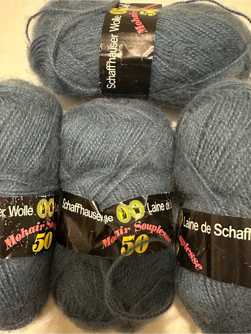Vintage Schaffhauser Wolle Mohair Souplesse 4 Skeins Blue Same Dye Lot